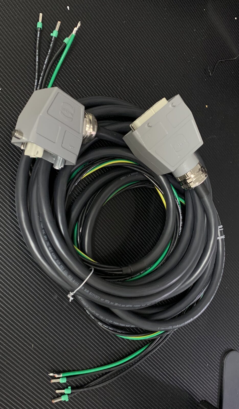 Multi pin cable harness with industrial connectors