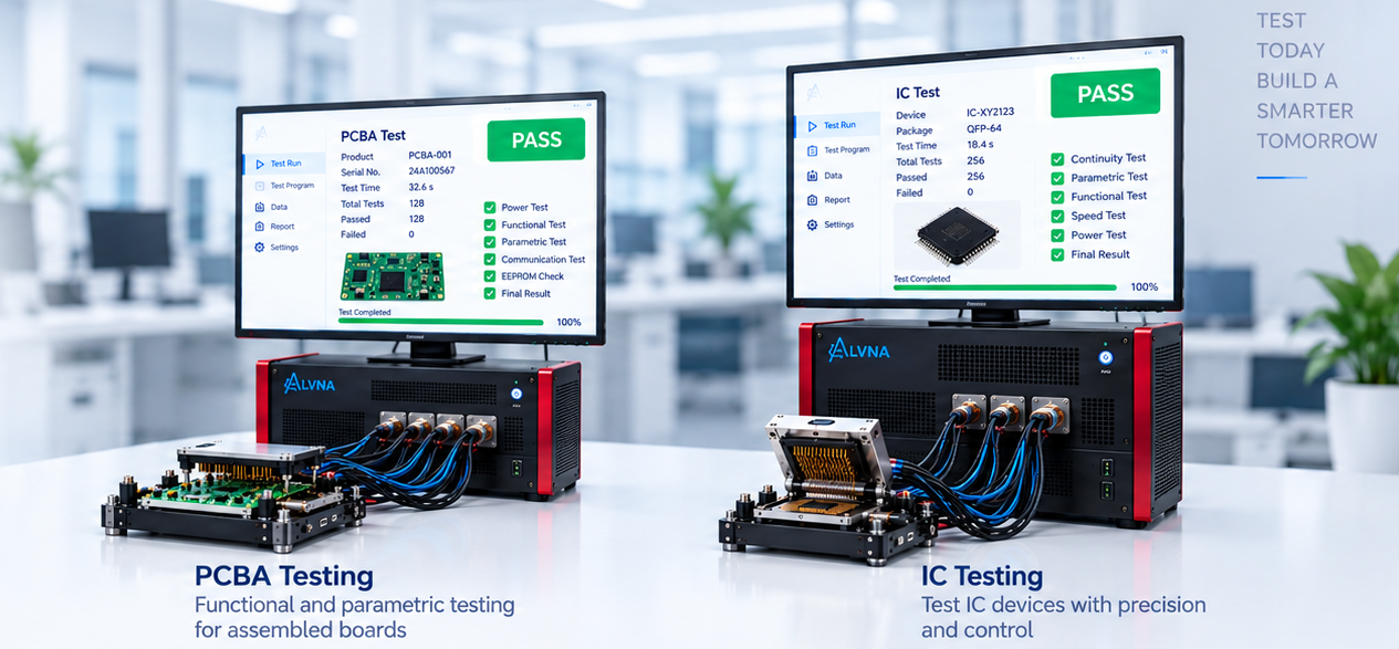Custom PCBA and IC test interface systems for automated functional and parametric testing